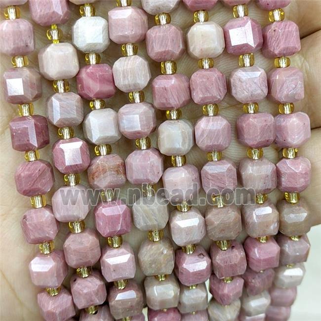 Natural Pink Wood Lace Jasper Beads Faceted Cube