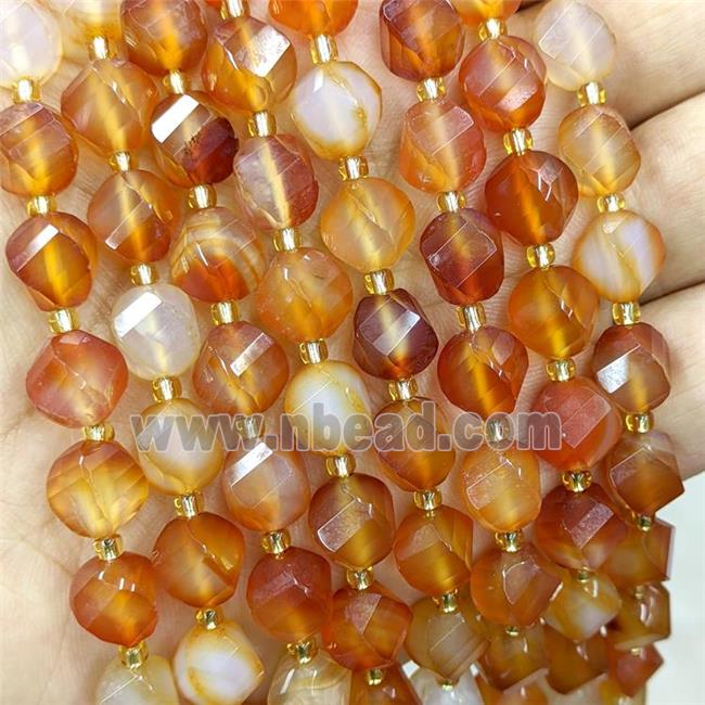 Natural Agate Twist Beads S-Shape Faceted Red Dye