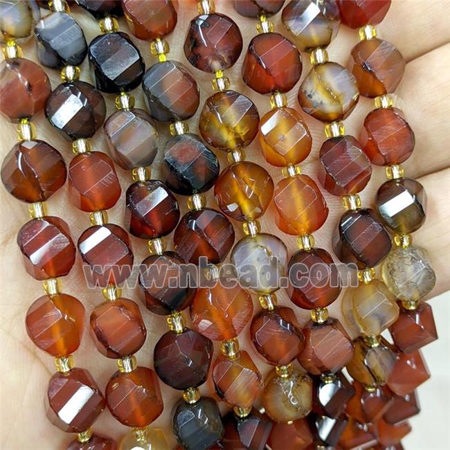 Natural Fancy Agate Twist Beads S-Shape Faceted Red Dye