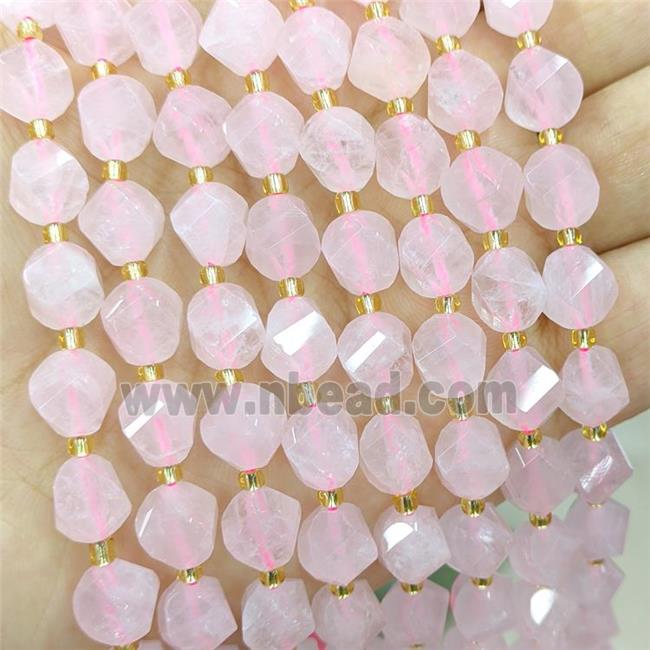 Natural Pink Rose Quartz Twist Beads S-Shape Faceted