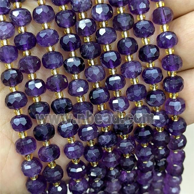 Natural Amethyst Beads Faceted Rondelle Purple