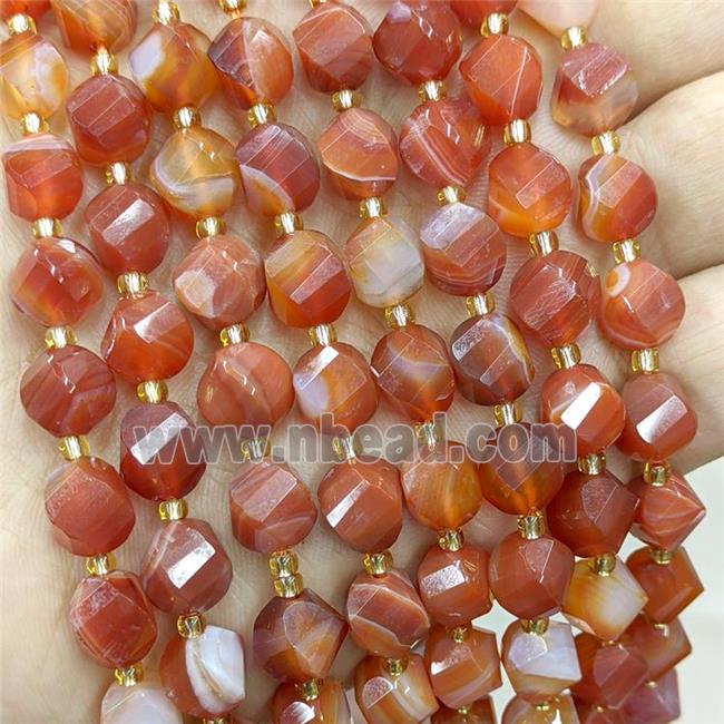 Natural Banded Agate Twist Beads Stripe S-Shape Faceted Red Dye
