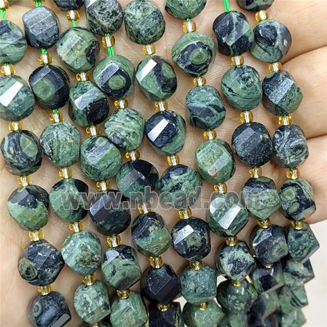 Natural Green Kambaba Jasper Twist Beads S-Shape Faceted