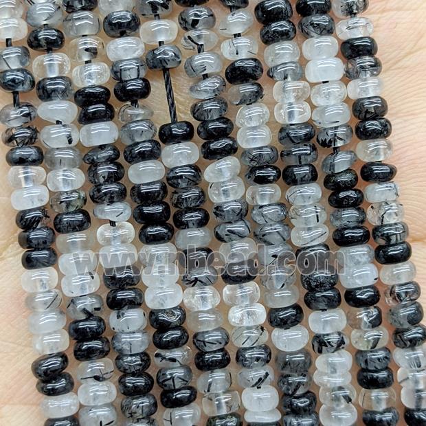 Natural Black Rutilated Quartz Beads Smooth Rondelle