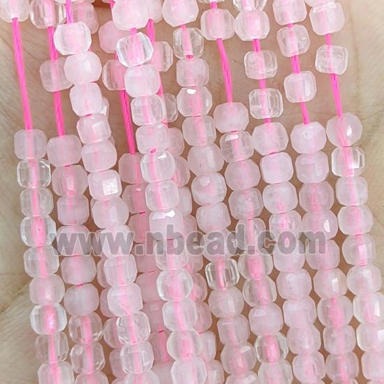 Natural Pink Rose Quartz Beads Faceted Cube