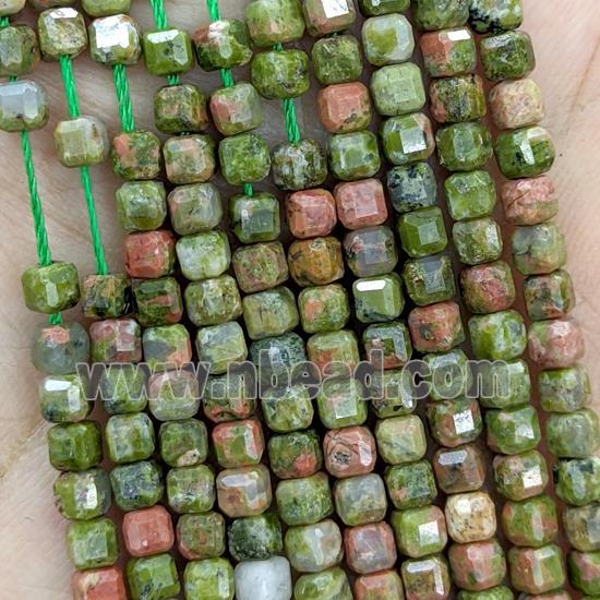 Natural Unakite Beads Green Faceted Cube