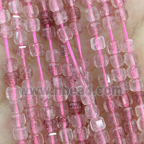 Natural Pink Strawberry Quartz Beads Faceted Cube