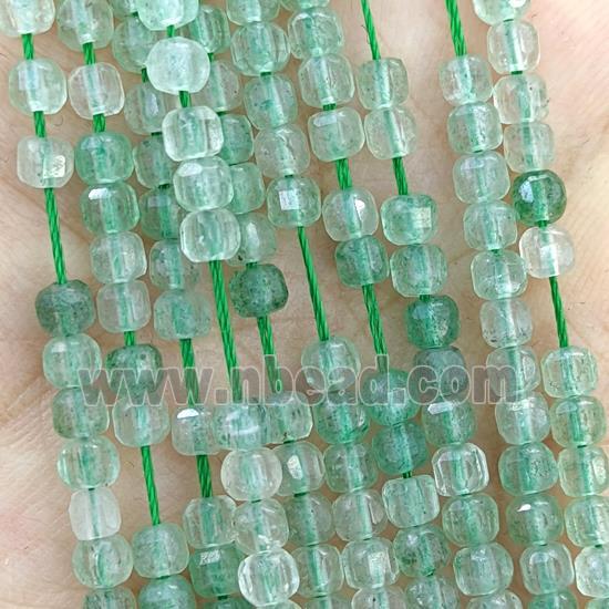 Natural Green Strawberry Quartz Beads Faceted Cube