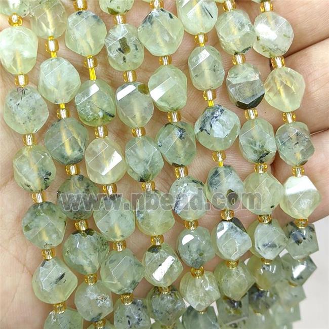 Natural Prehnite Twist Beads S-Shape Faceted Green