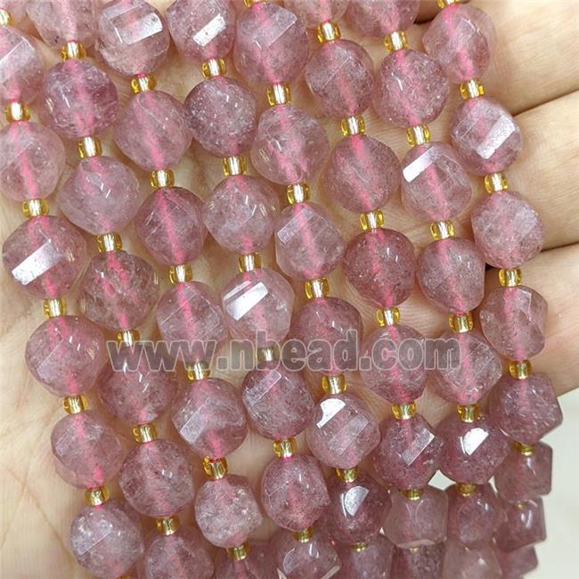 Pink Strawberry Quartz Twist Beads S-Shape Faceted