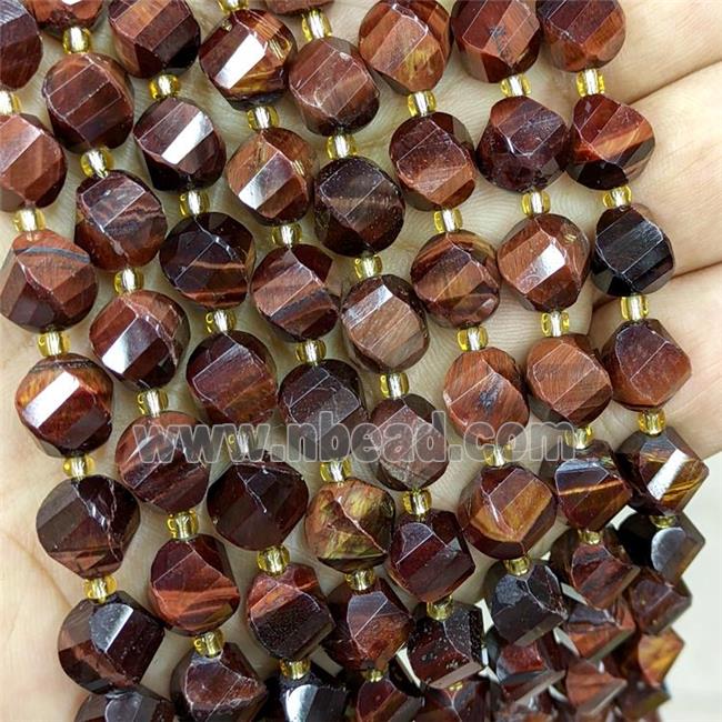 Natural Tiger Eye Stone Twist Beads S-Shape Faceted Red Dye