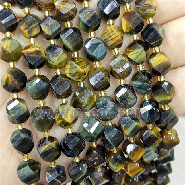 Natural Tiger Eye Stone Twist Beads S-Shape Faceted Yellow Blue Dye