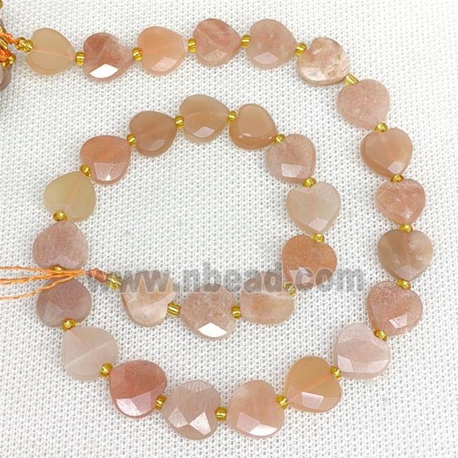 Natural Peach Moonstone Heart Beads Faceted