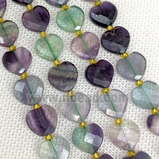Natural Fluorite Heart Beads Faceted Multicolor