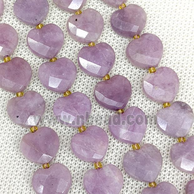 Natural Lepidolite Heart Beads Faceted Purple