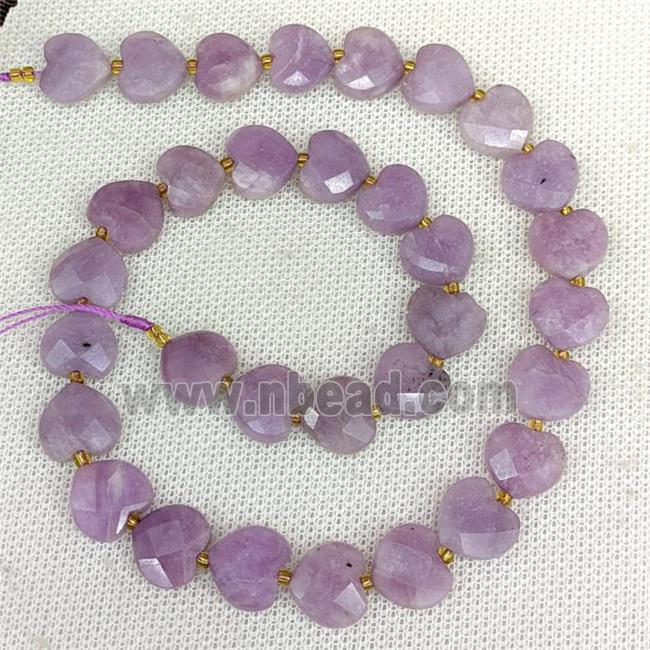 Natural Lepidolite Heart Beads Faceted Purple
