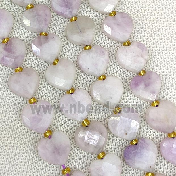 Natural Lepidolite Heart Beads Faceted Lt.purple
