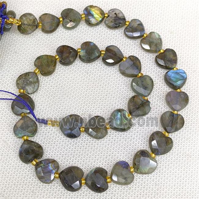 Natural Labradorite Heart Beads Faceted