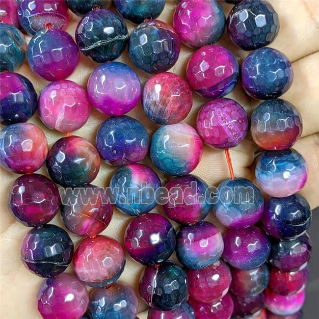 Natural Agate Beads Hotpink Blue Dye Faceted Round