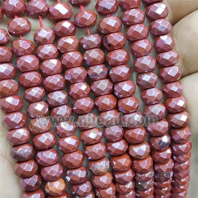 Natural Red Jasper Beads Faceted Rondelle Electroplated