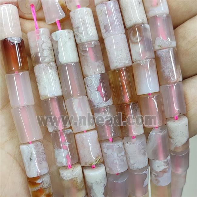 Natural Pink Sakura Cherry Agate Tube Beads