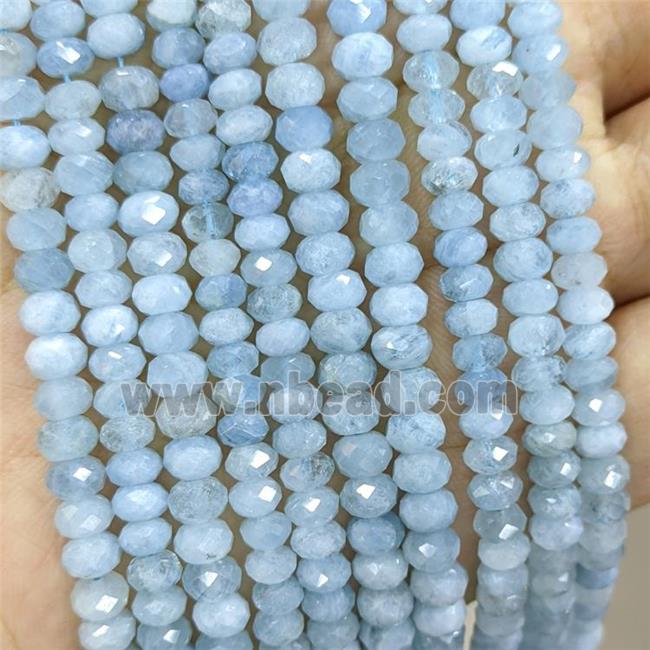 Natural Blue Aquamarine Beads Faceted Rondelle