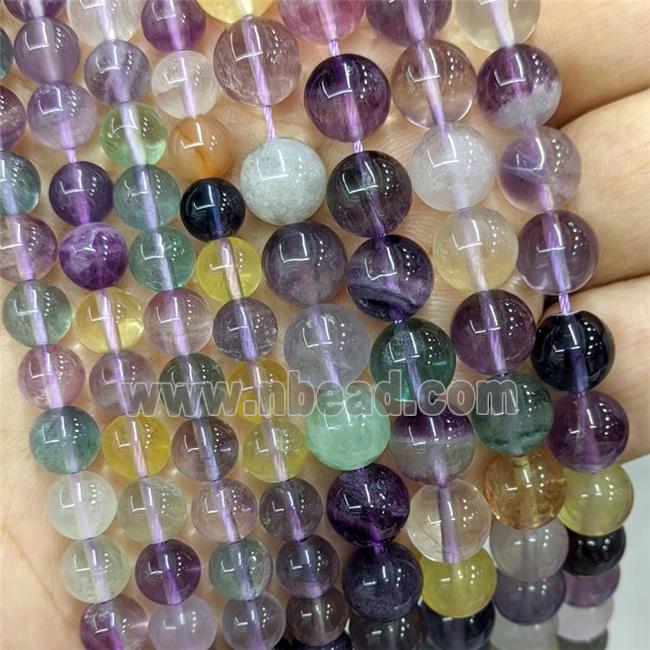 Natural Fluorite Beads Multicolor Smooth Round