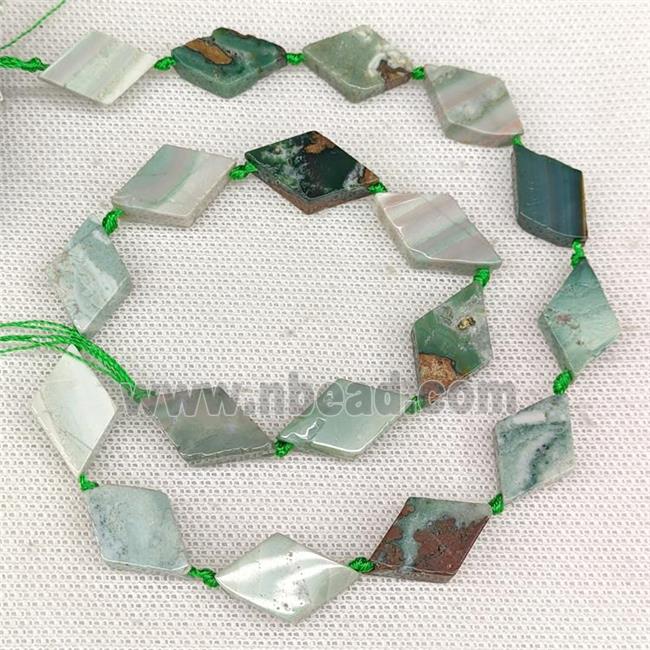 Natural Green Indian Agate Rhombus Beads