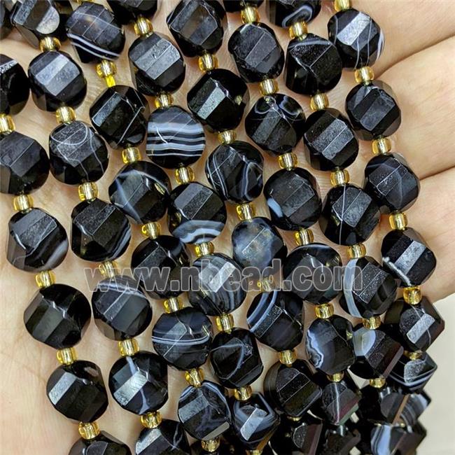 Natural Black Stripe Agate Twist Beads S-Shape Faceted Banded