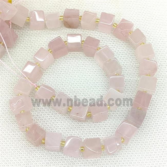 Natural Pink Rose Quartz Cube Beads