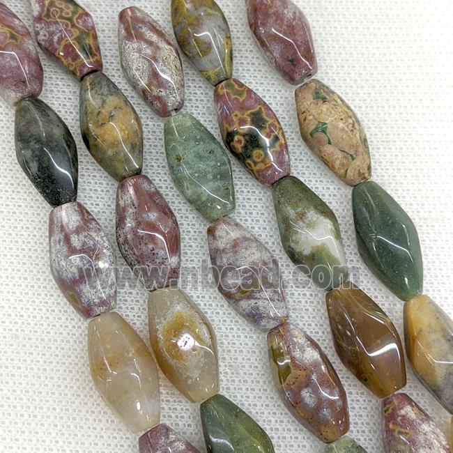 Natural Ocean Agate Beads Faceted Rice Multicolor