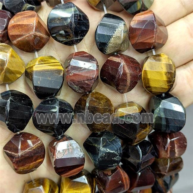 Tiger Eye Stone Twist Beads Multicolor Faceted