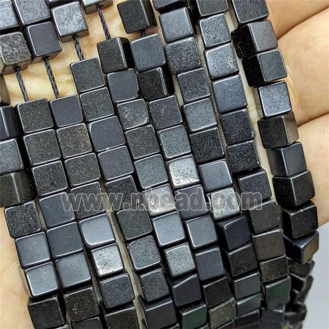 Natural Black Jasper Cube Beads