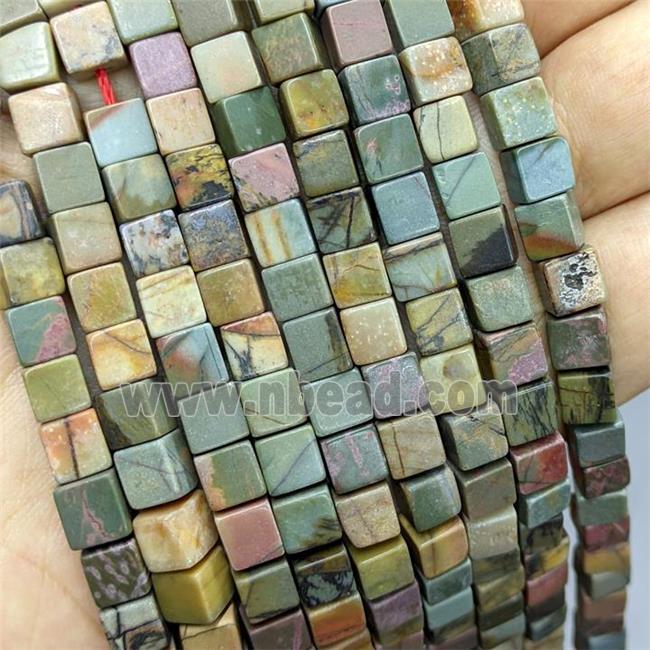 Natural Picasso Jasper Cube Beads