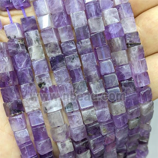 Natural Purple Amethyst Cube Beads