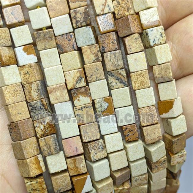 Natural Picture Jasper Cube Beads