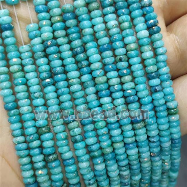 Natural Marble Beads Pave Gold Foil Smooth Rondelle Blue Dye 