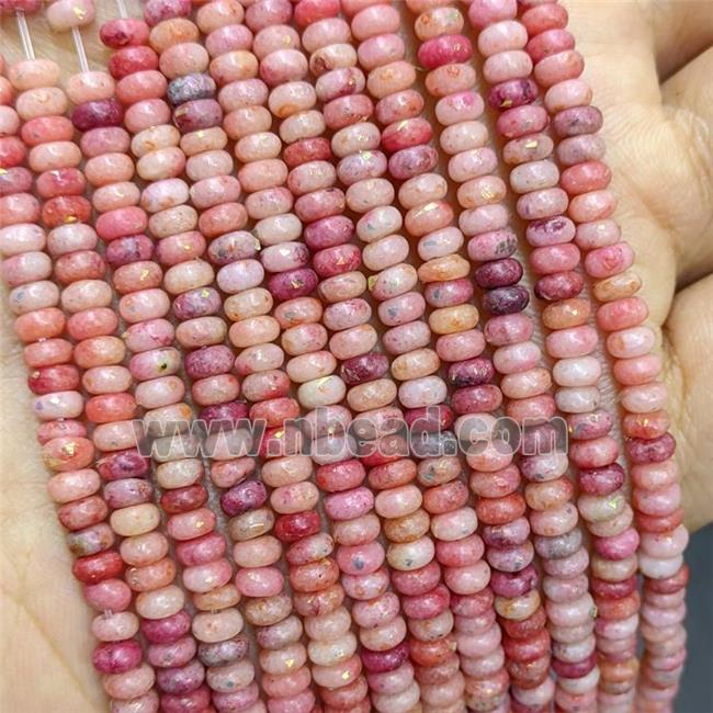Natural Marble Beads Pave Gold Foil Smooth Rondelle Red Dye 