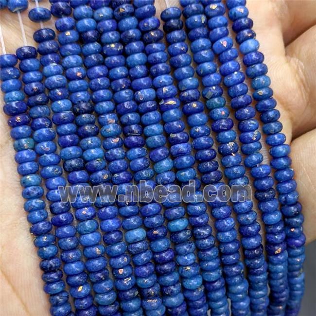 Natural Marble Beads Pave Gold Foil Smooth Rondelle DeepBlue Dye 