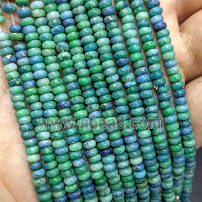 Natural Marble Beads Pave Gold Foil Smooth Rondelle Teal Dye 