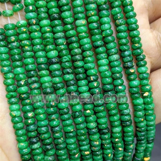 Natural Marble Beads Pave Gold Foil Smooth Rondelle Green Dye 