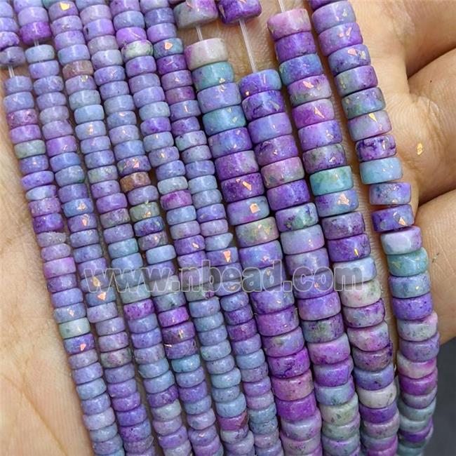 Natural Marble Heishi Beads Pave Gold Foil Lavender Dye 