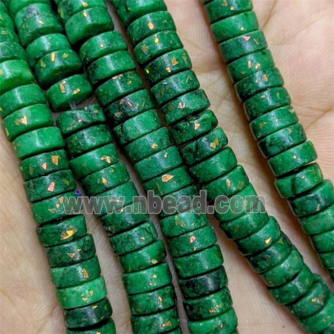 Natural Marble Heishi Beads Pave Gold Foil Green Dye 