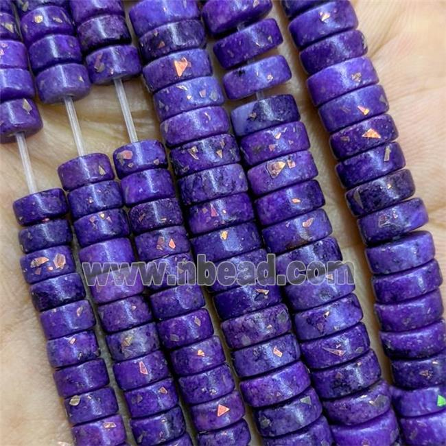 Natural Marble Heishi Beads Pave Gold Foil Purple Dye 