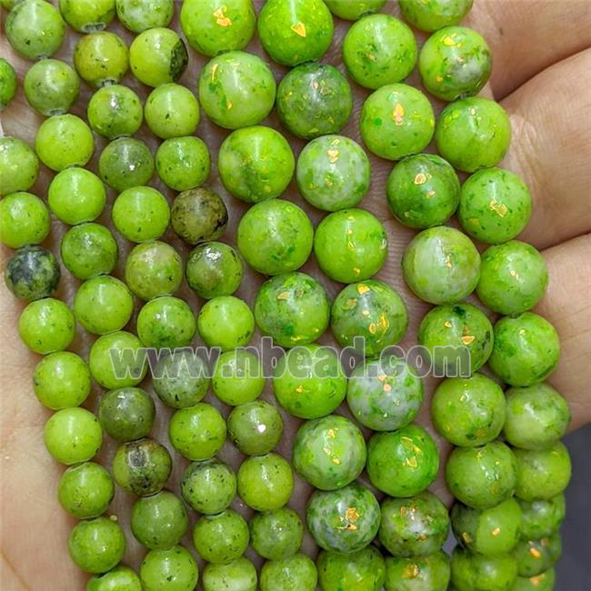 Natural Marble Round Beads Pave Gold Foil Smooth Olive Dye 