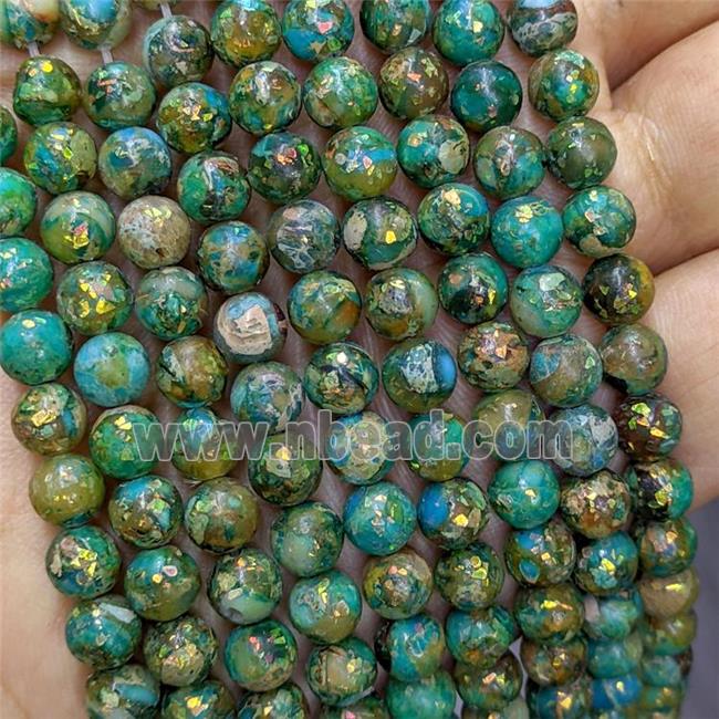 Synthetic Imperial Jasper Beads Pave Gold Foil Smooth Round Green