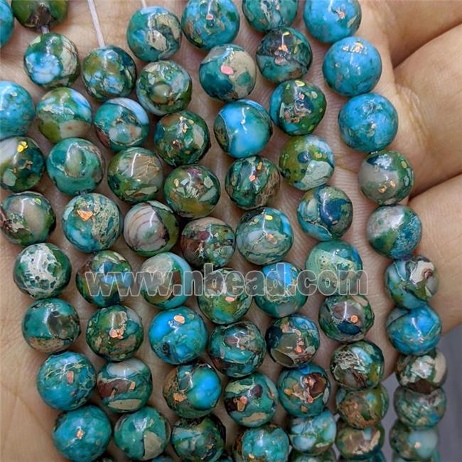 Synthetic Imperial Jasper Beads Pave Gold Foil Smooth Round Blue