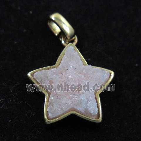white druzy quartz pendant, star, gold plated