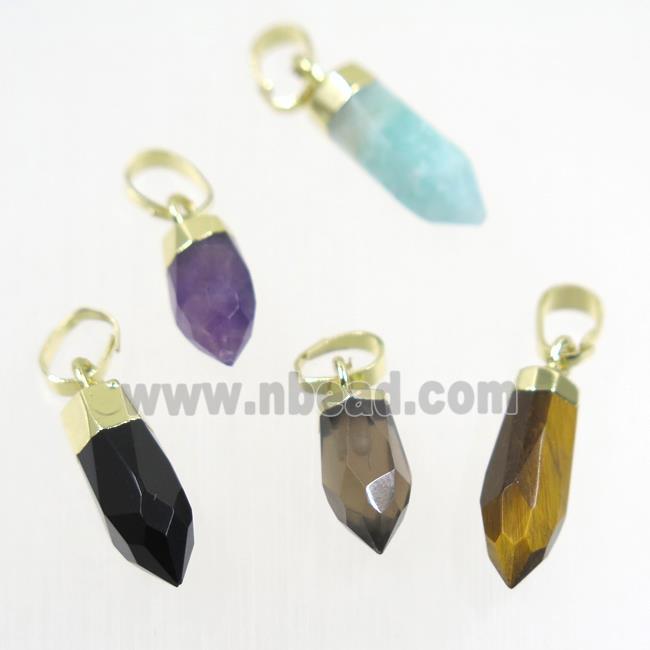 mix gemstone pendant, faceted bullet, gold plated