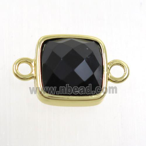 black Onyx agate connector, square, gold plated